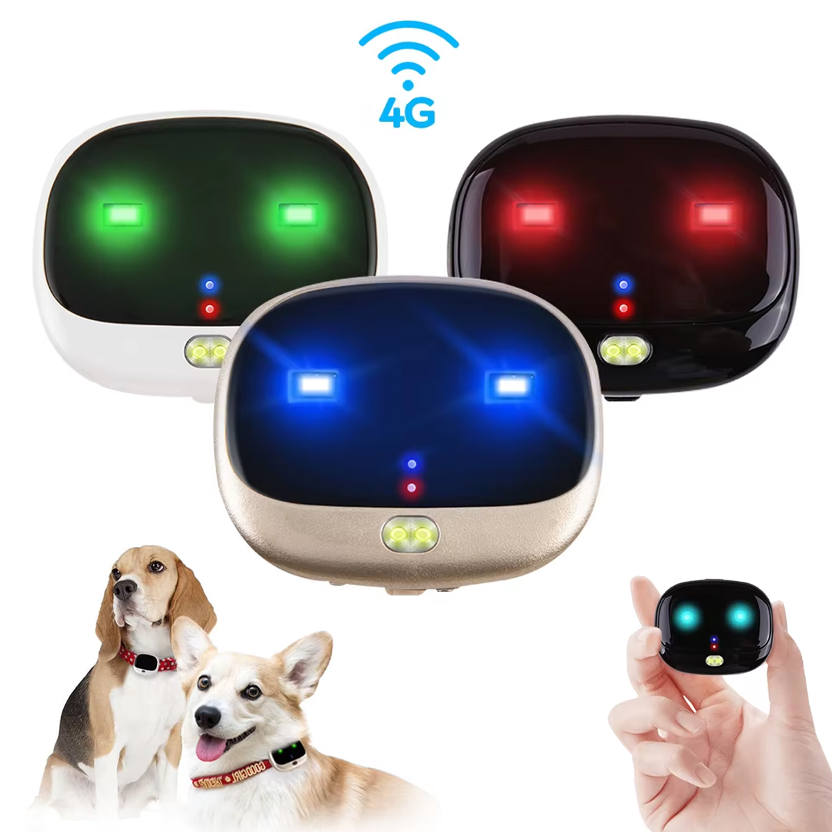 Pet Gps Tracker Collar - 4G Wasserdichter GPS-Tracker für Haustiere, LED-Rolllicht,