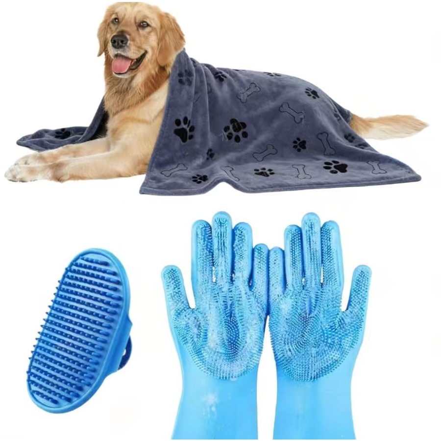 Pet X Supplies & Tack Photos - 3-teiliges Hundebade-Set, Hundebadebürste Hundewaschhandschuhe Hundehandtuch 40''