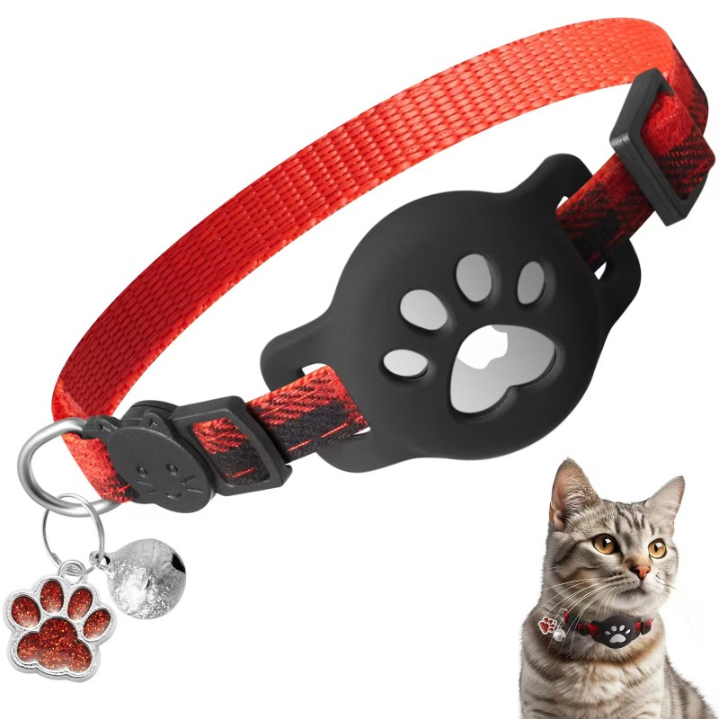Pet Gps Tracker Collar - Haustierhalsband für Airtag Katzenhalsband Pfoten-Glockenanhänger Halsband