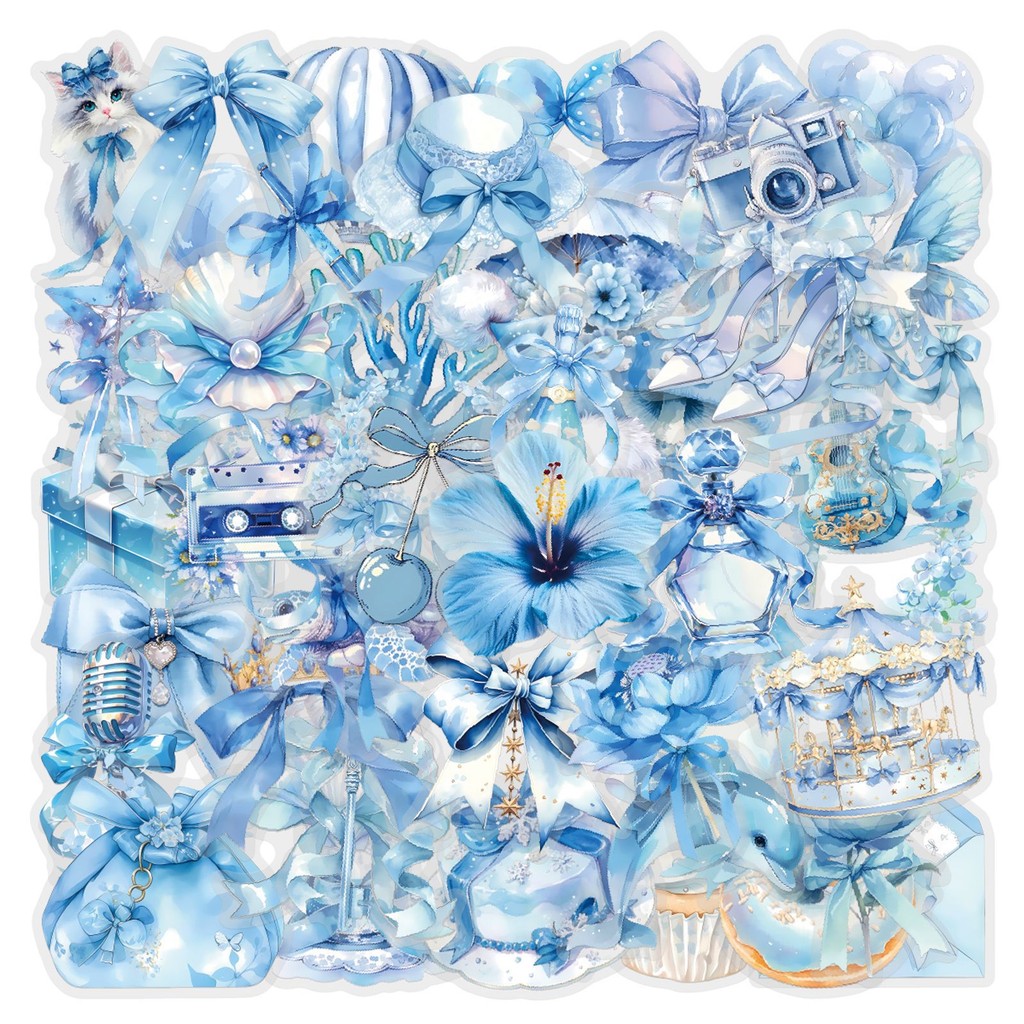 Pet Supplies In Store - 60 Stück Blaues Coquette-Aufkleber-Set - Wasserfeste